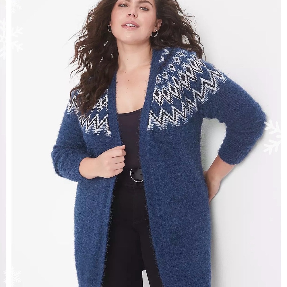 Lane Bryant Blue and White Fair Isle Cardigan
